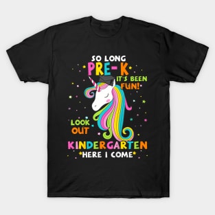 So Long Pre K Kindergarten Here I Come Unicorn Graduation T-Shirt